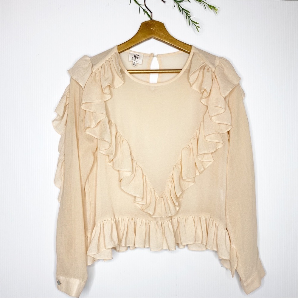 Anthro’s - DRA Cream Sheer Ruffled Blouse - Size S - Picture 4 of 8